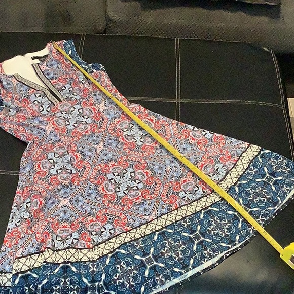 💥 Maggy London red paisley blue print skater dress sz 2 - Picture 9 of 9